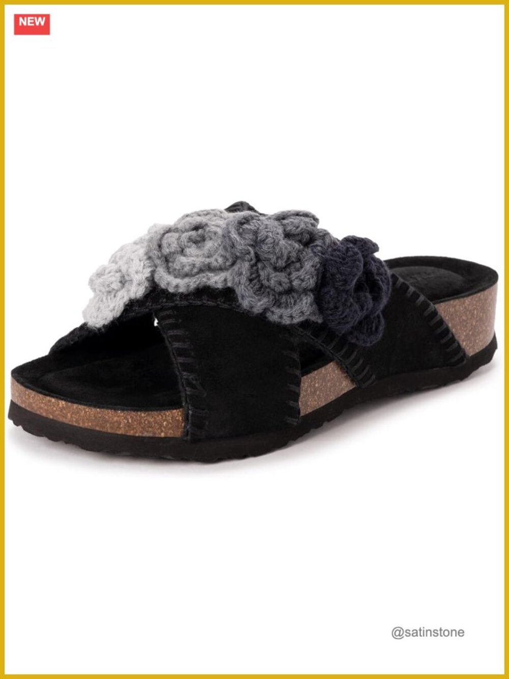 Genuine Suede Crochet Floral Sandal with Wedge Heel